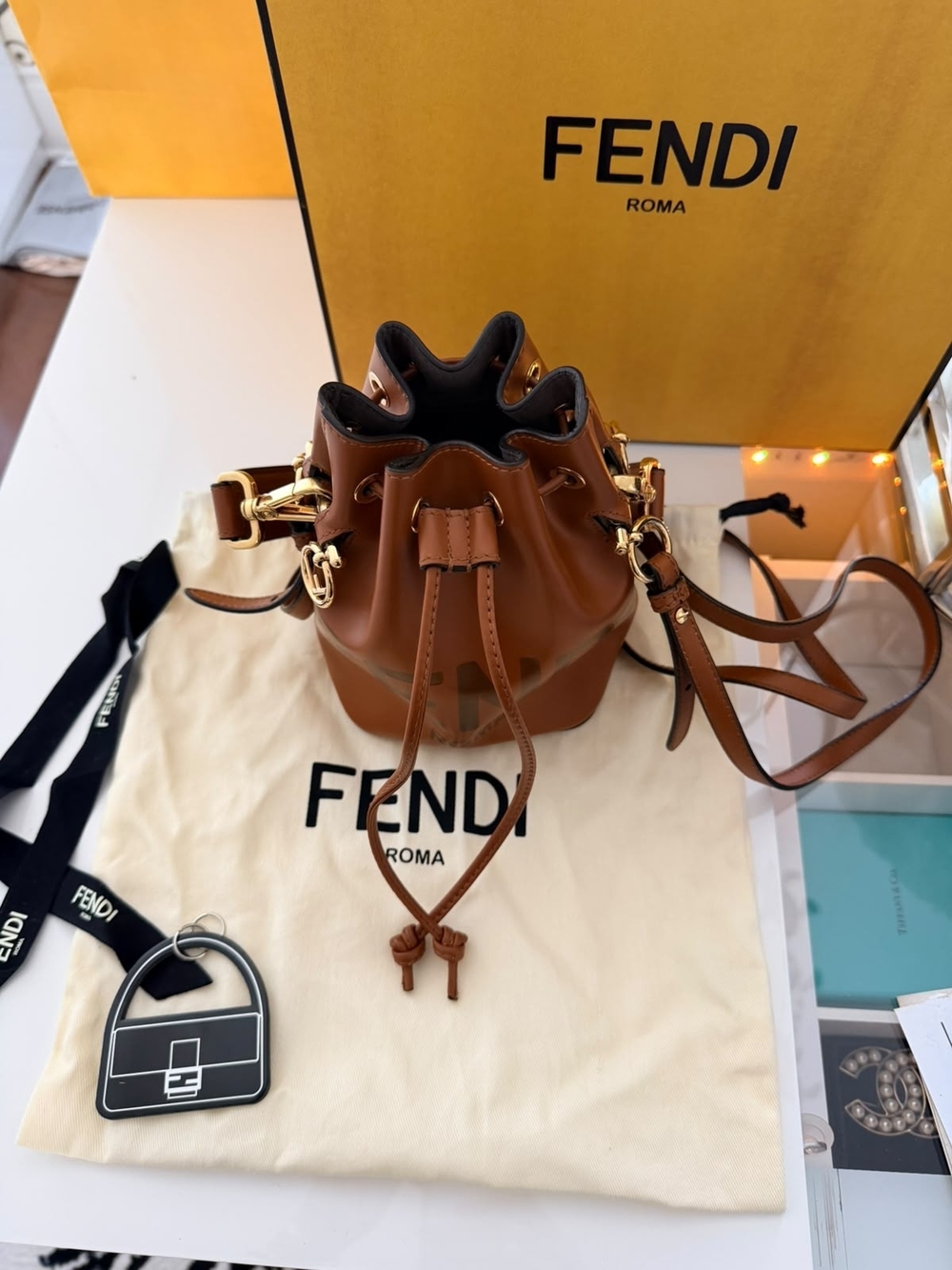 Fendi Brown Leather Mini Bucket Bag